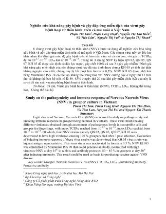 Nghiên cứu khả năng gây bệnh và gây đáp ứng miễn dịch của virut gây bệnh hoại tử thần kinh trên cá mú nuôi ở Việt Nam