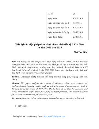 Nhìn lại các biện pháp điều hành chính sách tiền tệ ở Việt Nam từ năm 2011 đến 2015