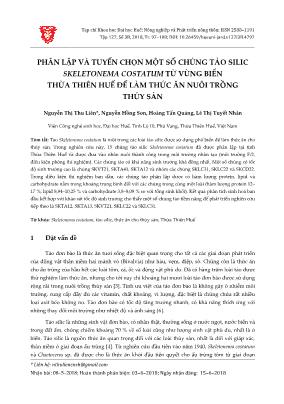 Phân lập và tuyển chọn một số chủng tảo Silic Skeletonema Costatum từ vùng biển Thừa Thiên Huế để làm thức ăn nuôi trồng thủy sản