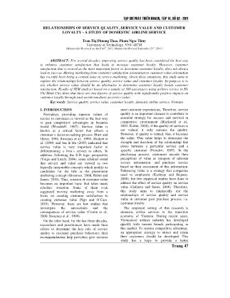 Relationships of service quality, service value and customer loyalty - A study of domestic airline service