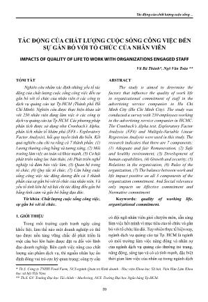 Tác động của chất lượng cuộc sống công việc đến sự gắn bó với tổ chức của nhân viên