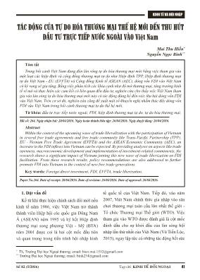Tác động của tự do hóa thương mại thế hệ mới đến thu hút đầu tư trực tiếp nước ngoài vào Việt Nam