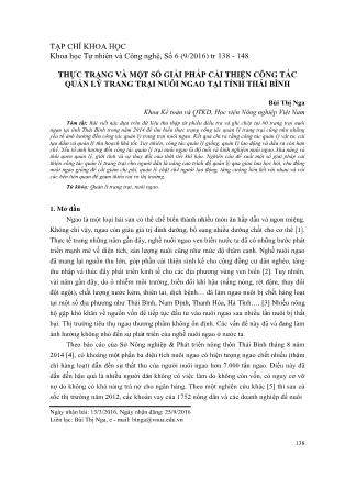 Thực trạng và một số giải pháp cải thiện công tác quản lý trang trại nuôi ngao tại tỉnh Thái Bình