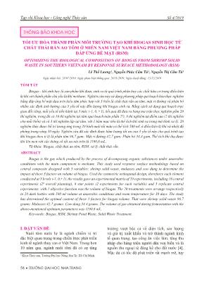 Tối ưu hóa thành phần môi trường tạo khí Biogas sinh học từ chất thải rắn ao tôm ở miền Nam Việt Nam bằng phương pháp đáp ứng bề mặt (RSM)