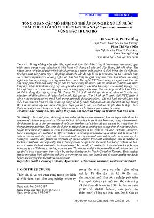 Tổng quan các mô hình có thể áp dụng để xử lý nước thải cho nuôi tôm thẻ chân trắng (Litopenaeus vannamei) vùng Bắc Trung Bộ