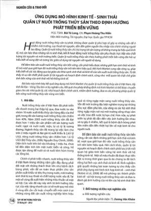 Ứng dụng mô hình kinh tế-sinh thái quản lý nuôi trổng thủy sản theo định hướng phát triển bển vững