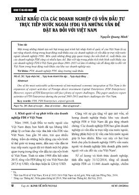 Xuất khẩu của các doanh nghiệp có vốn đầu tư trực tiếp nước ngoài (FDI) và những vấn đề đặt ra đối với Việt Nam